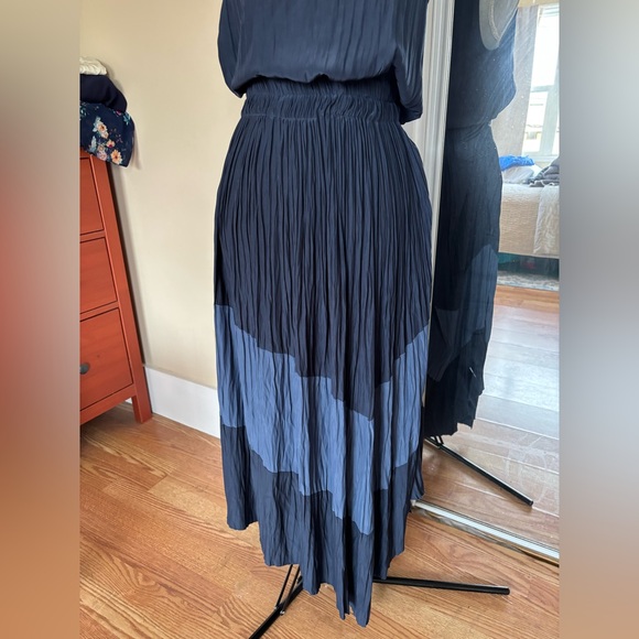 Ramy Brook Gia Navy & Slate Pleated Maxi Dress | Size Small | Asymmetrical Hem - Picture 3 of 6